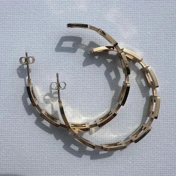 *NEW* 18K Gold Plated Stainless Steel Earrings - Chain  Link Open Hoop - Picture 2 of 8